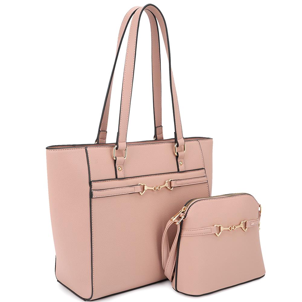 2in1 Smooth Matching Shoulder Tote Bag With Crossbody Set